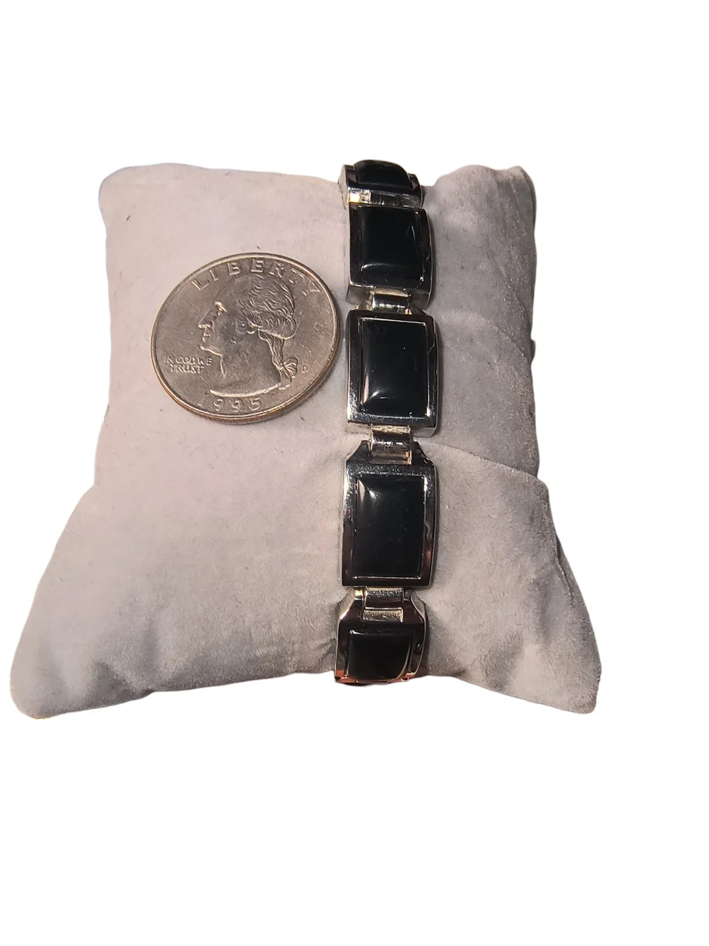 Unisex Black Onyx And Sterling Silver Link Bracelet Brand New